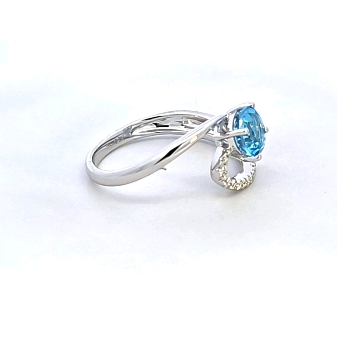 14KW Blue Topaz and Diamond Ring