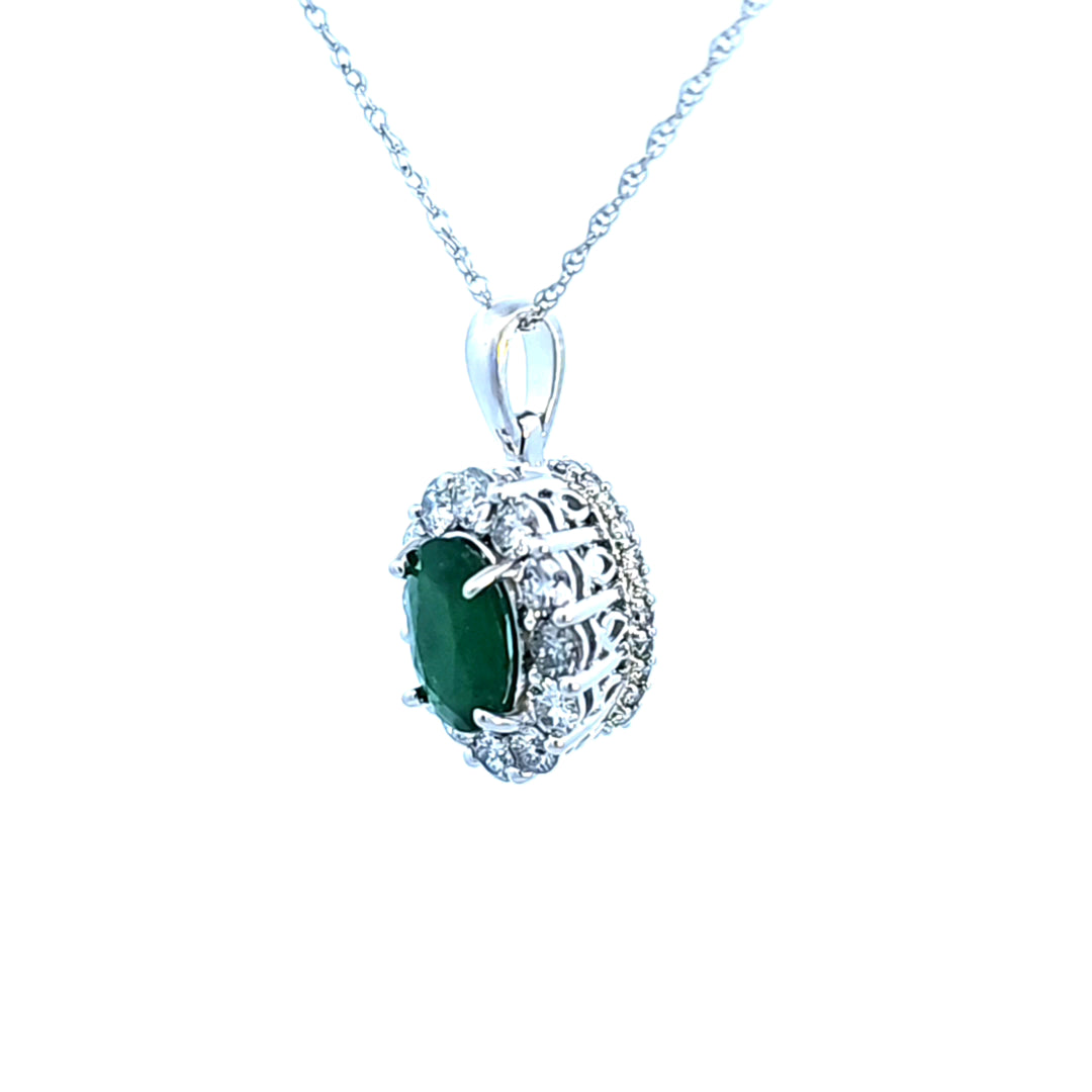 14KW Emerald and Diamond Pendant
