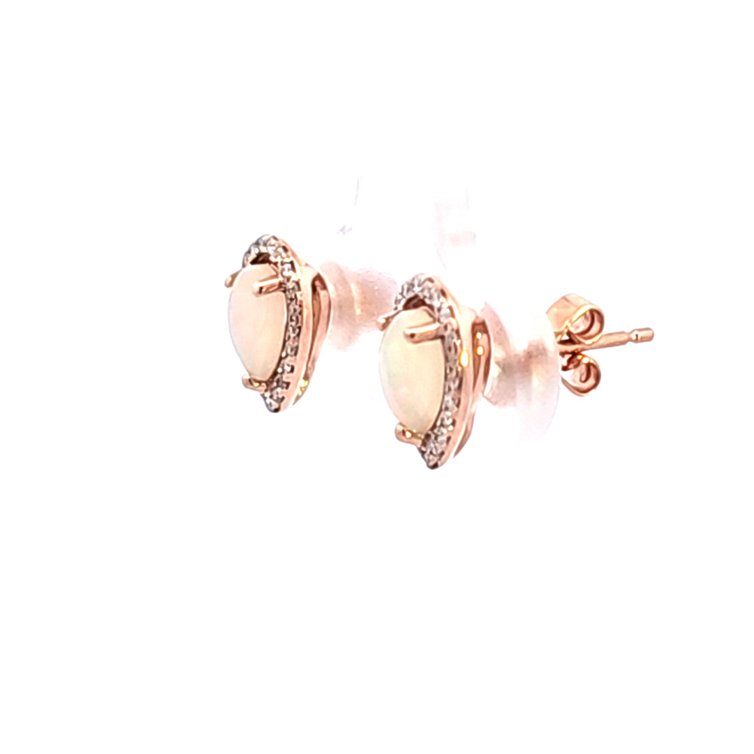 14KR Pear Opal and Diamond Earrings