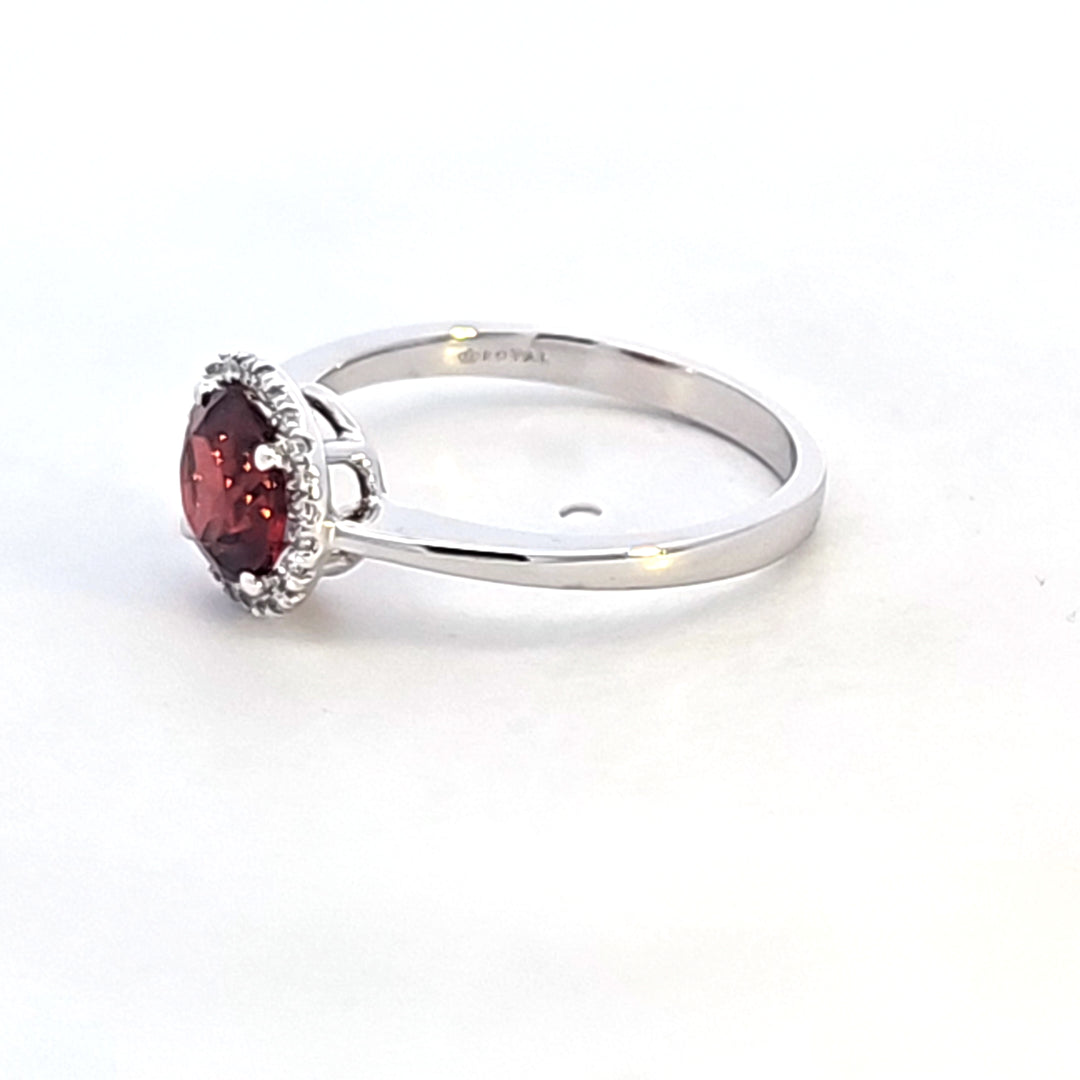 14KW Garnet and Diamond Halo Ring
