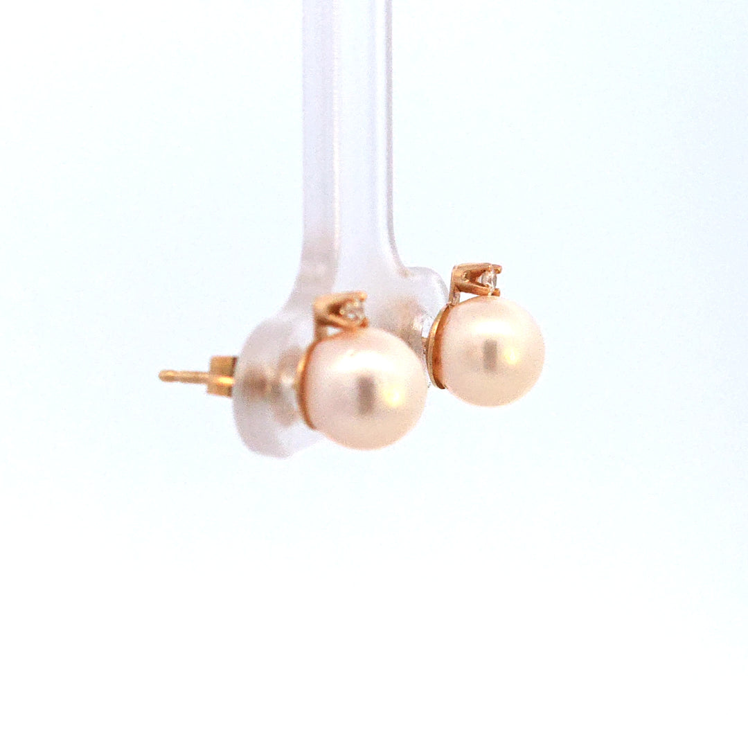 14Y Cultured Pearl and Diamond Earrings