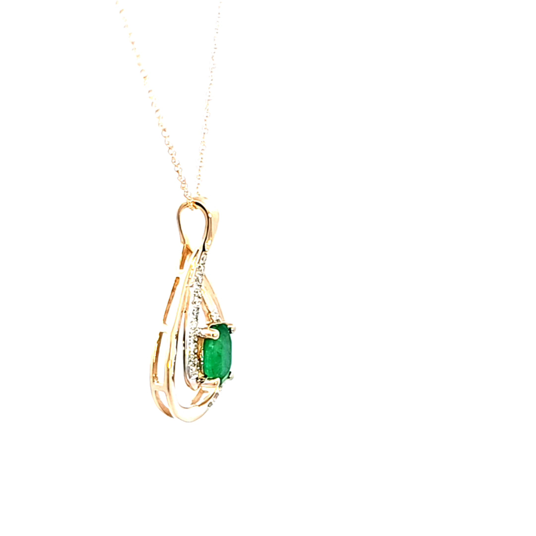 14KY Emerald and Diamond Pendant