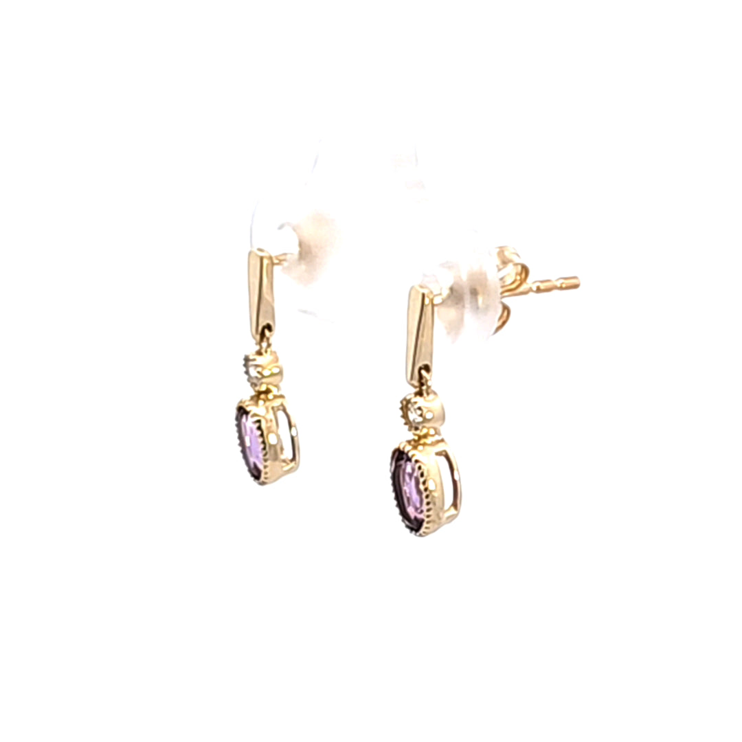 14KY Amethyst and Diamond Drop Earrings