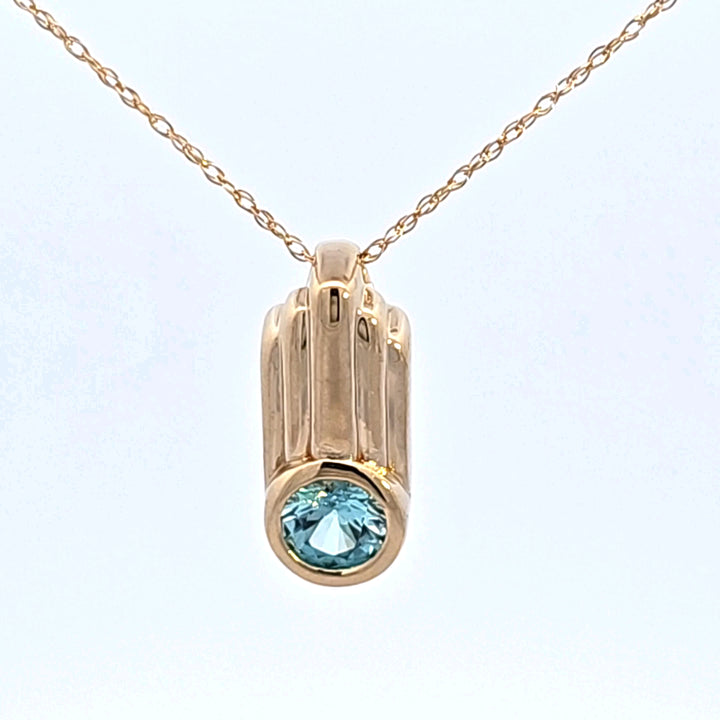 14KY Blue Zircon Estate Pendant