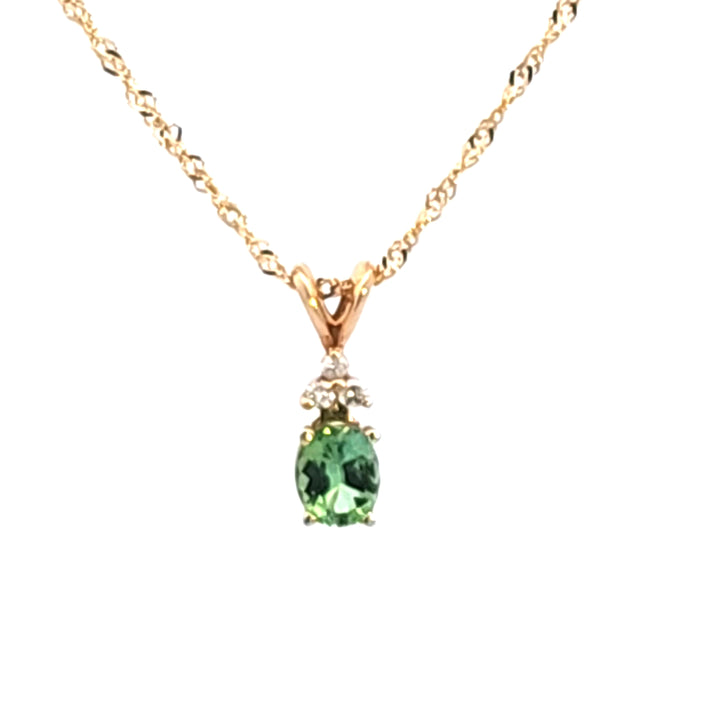 14KY Oval Tourmaline and Diamond Pendant Necklace