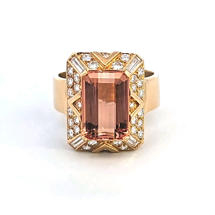 18KY Peach Topaz and Diamond Estate Ring
