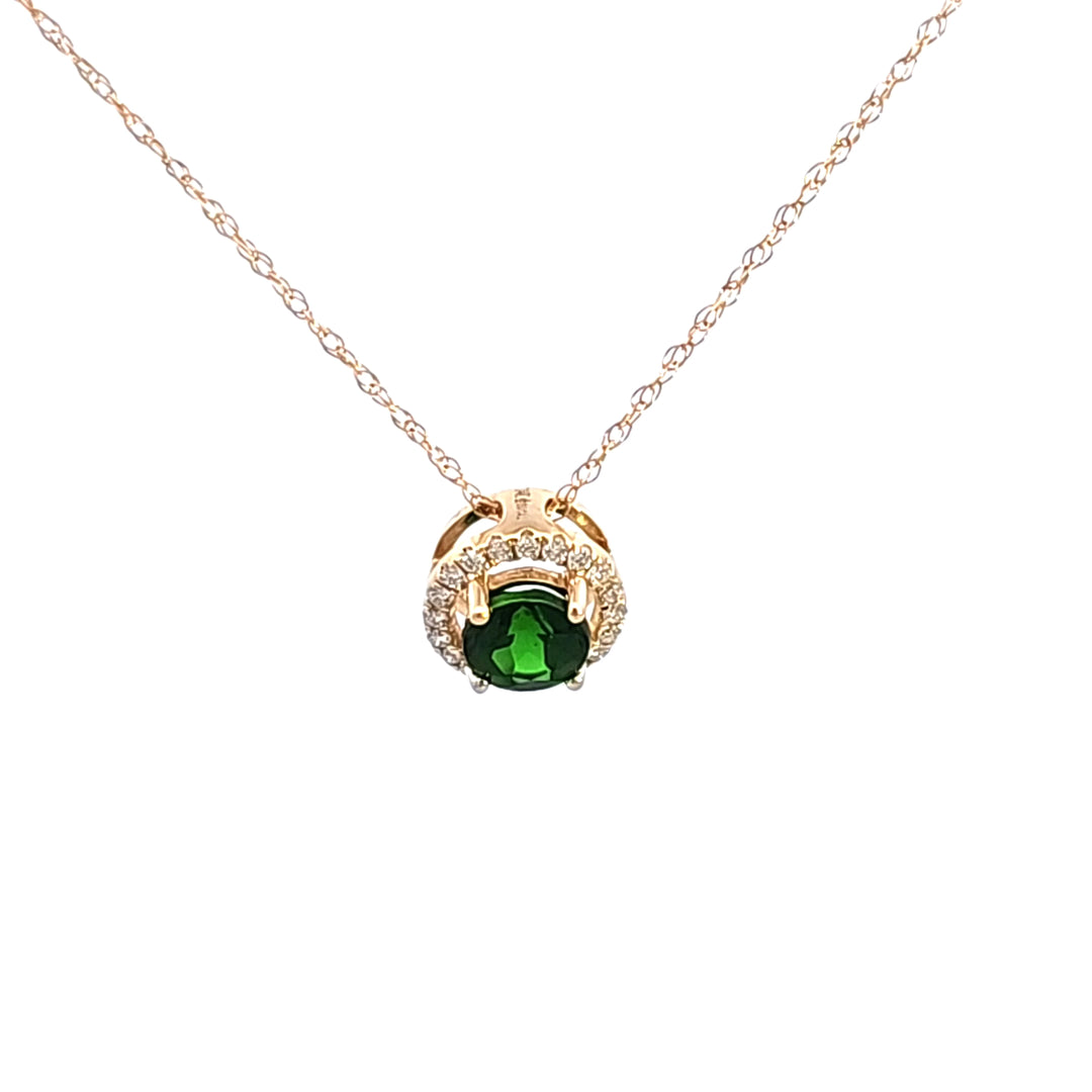 14KY Russalite Chrome Diopside and Diamond Pendant Necklace
