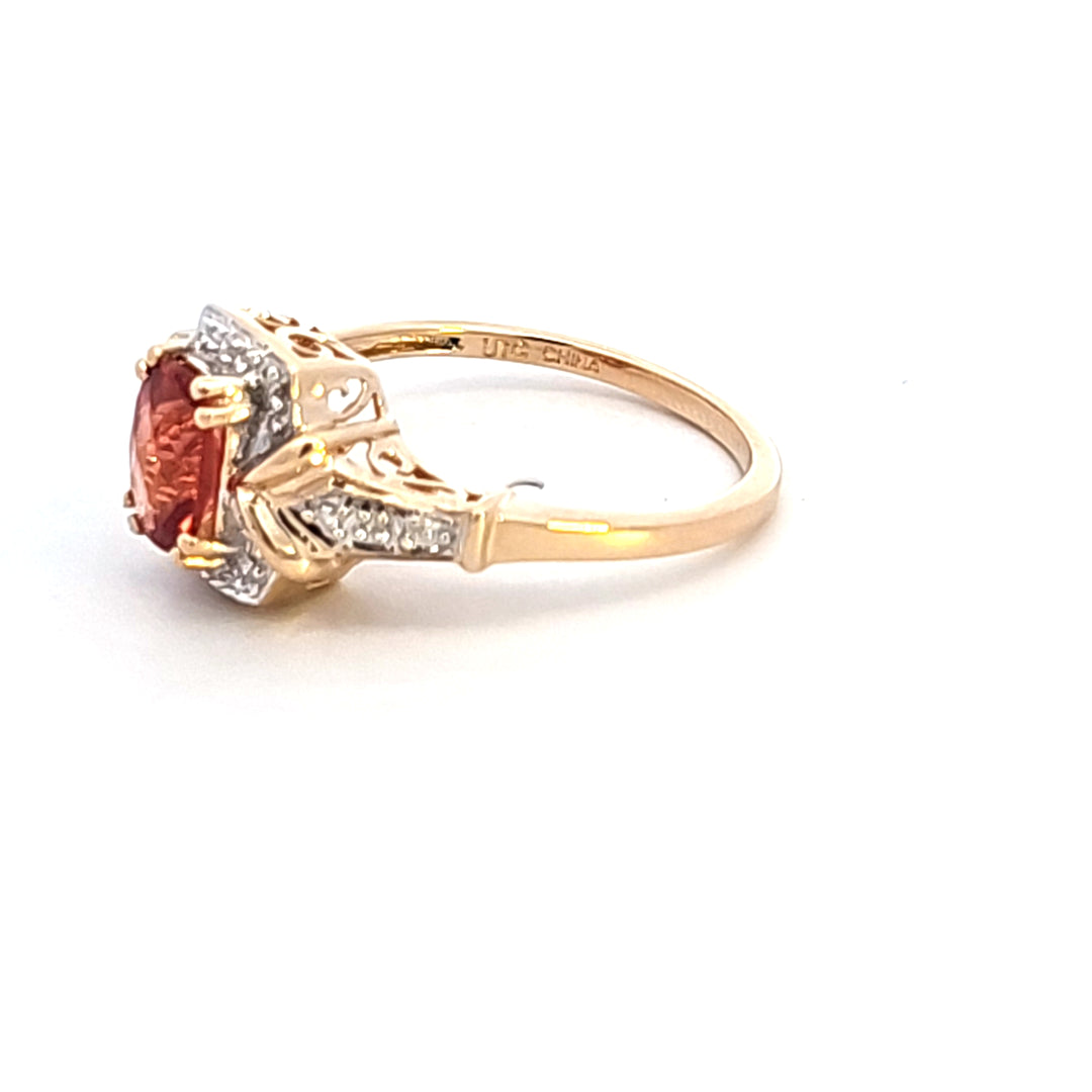 14KY Oval Orange Topaz and Diamond Estate Ring