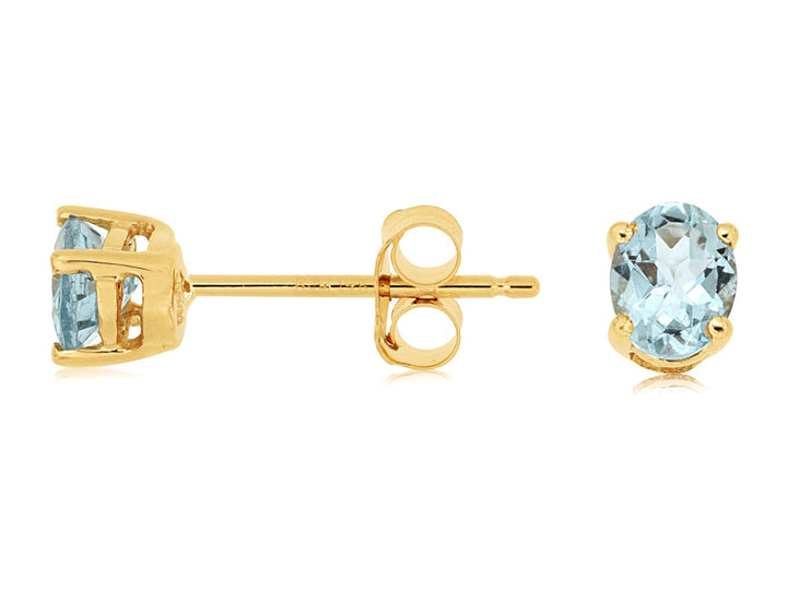 14KY Oval Aquamarine Stud Earrings