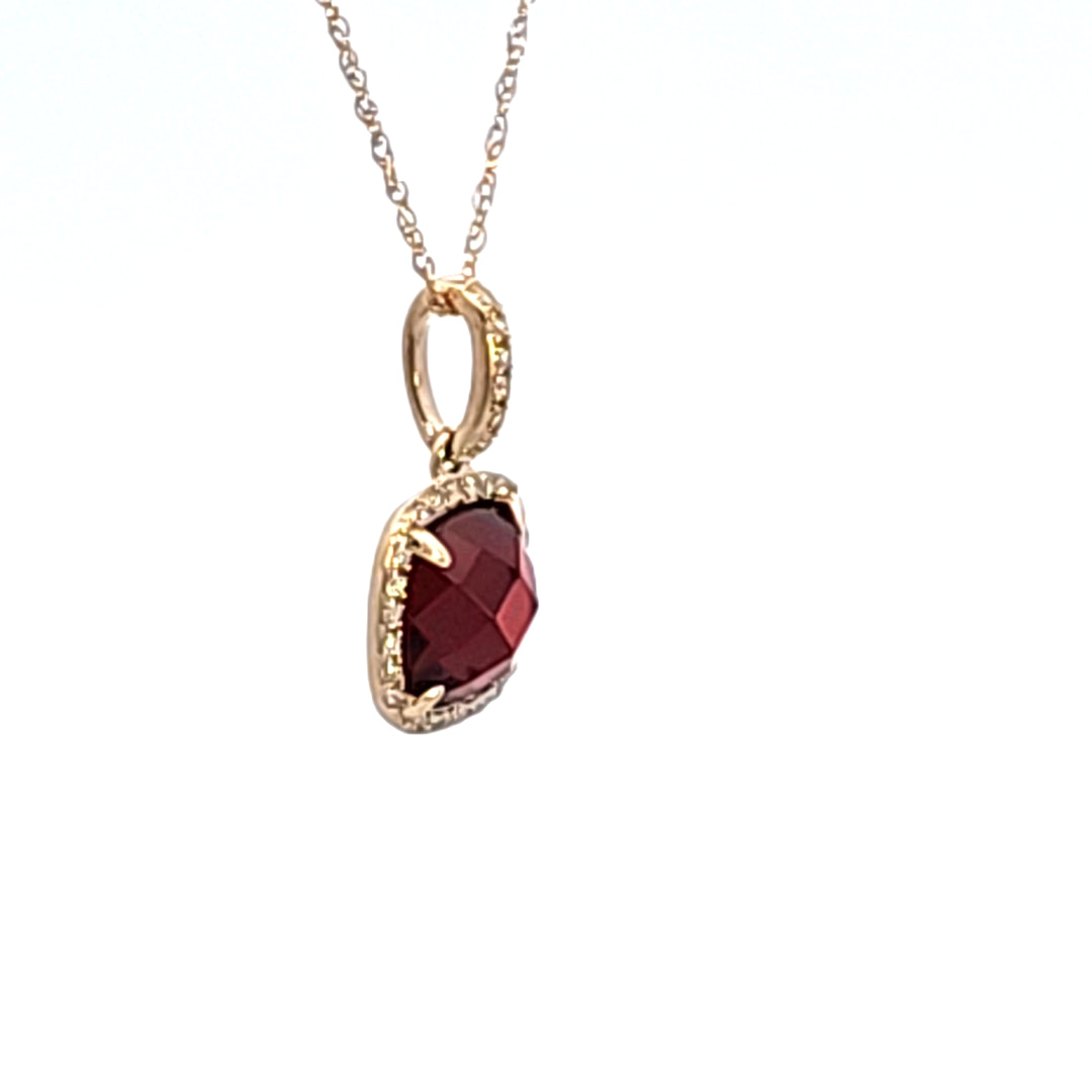 14KY Cushion Garnet and Diamond Pendant Necklace