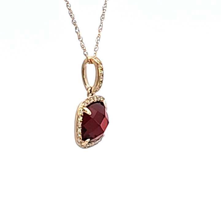 14KY Cushion Garnet and Diamond Pendant Necklace