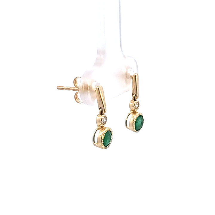 14KY Emerald and Diamond Drop Earrings