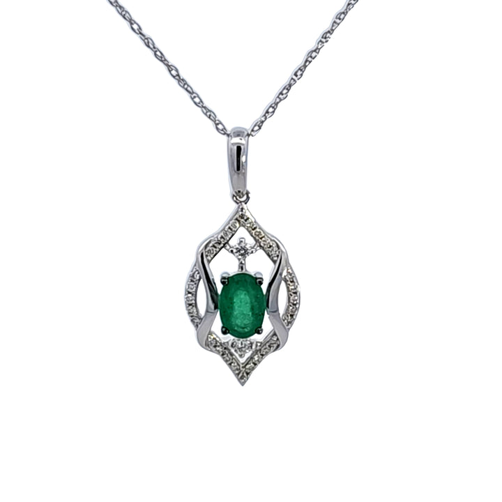14KW Oval Emerald and Diamond Pendant