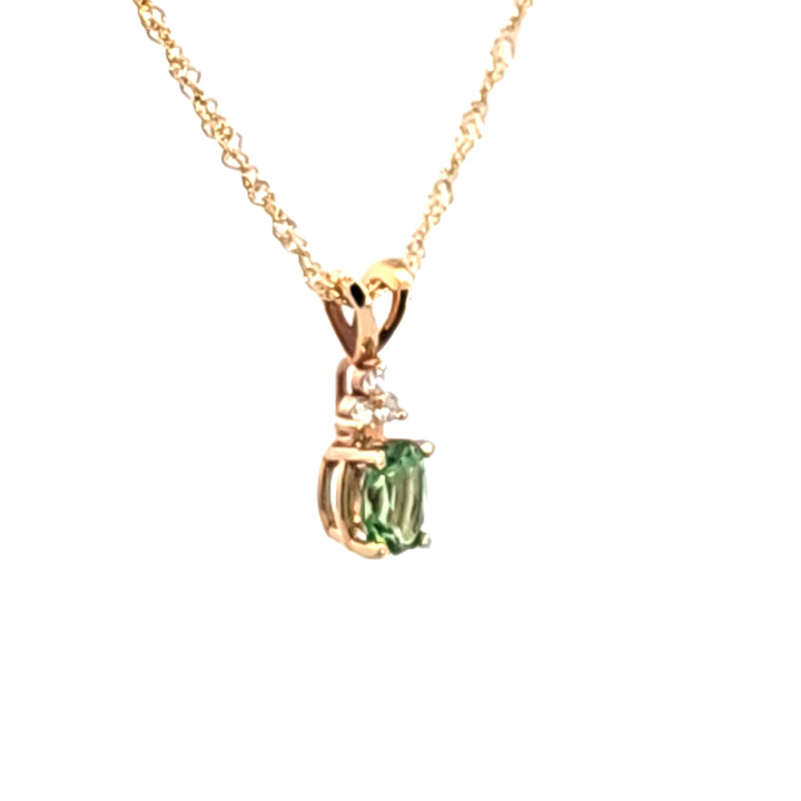 14KY Oval Tourmaline and Diamond Pendant Necklace