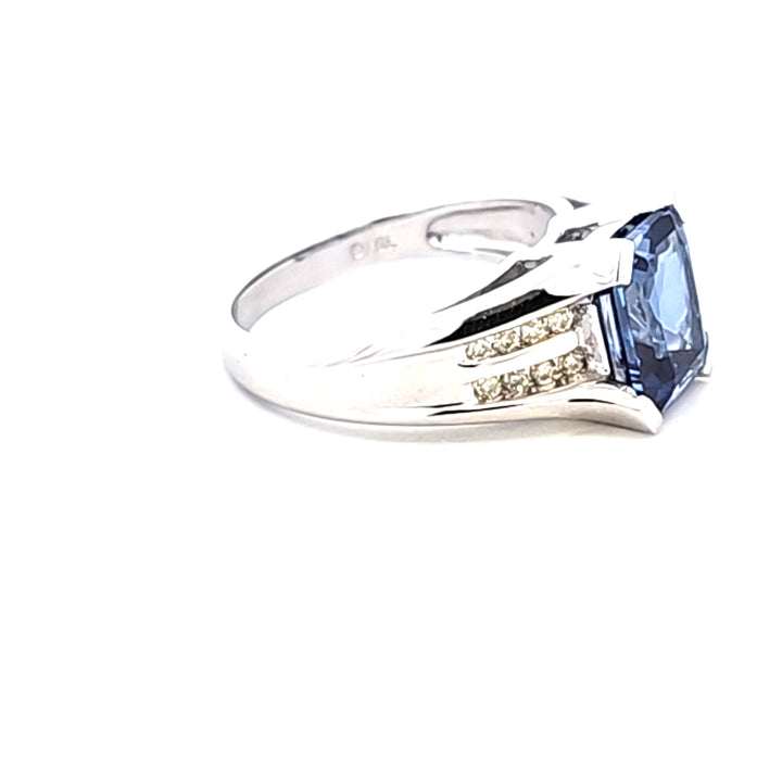 10KW Emerald Cut Synthetic Sapphire and Diamond Estate Ring