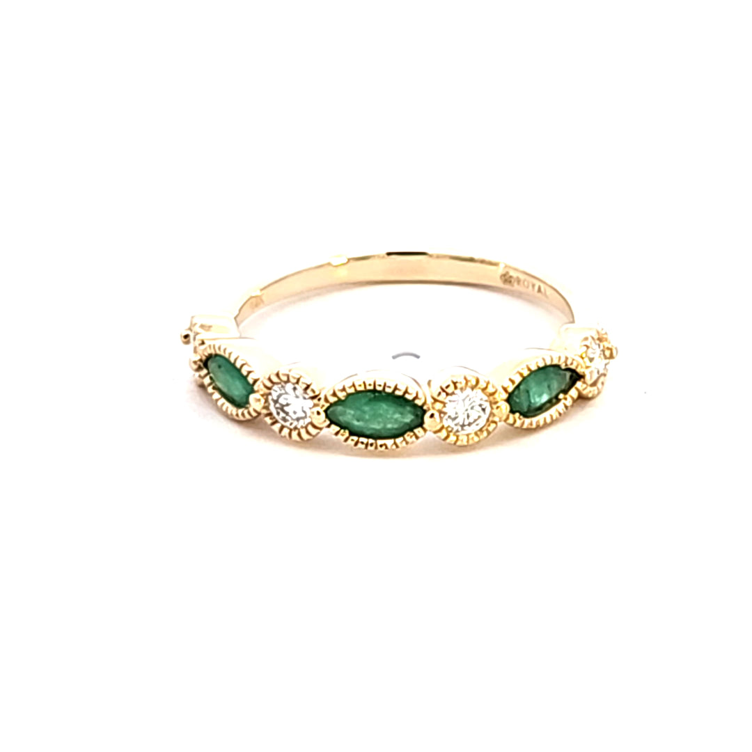 14KY Emerald and Diamond Fashion Ring