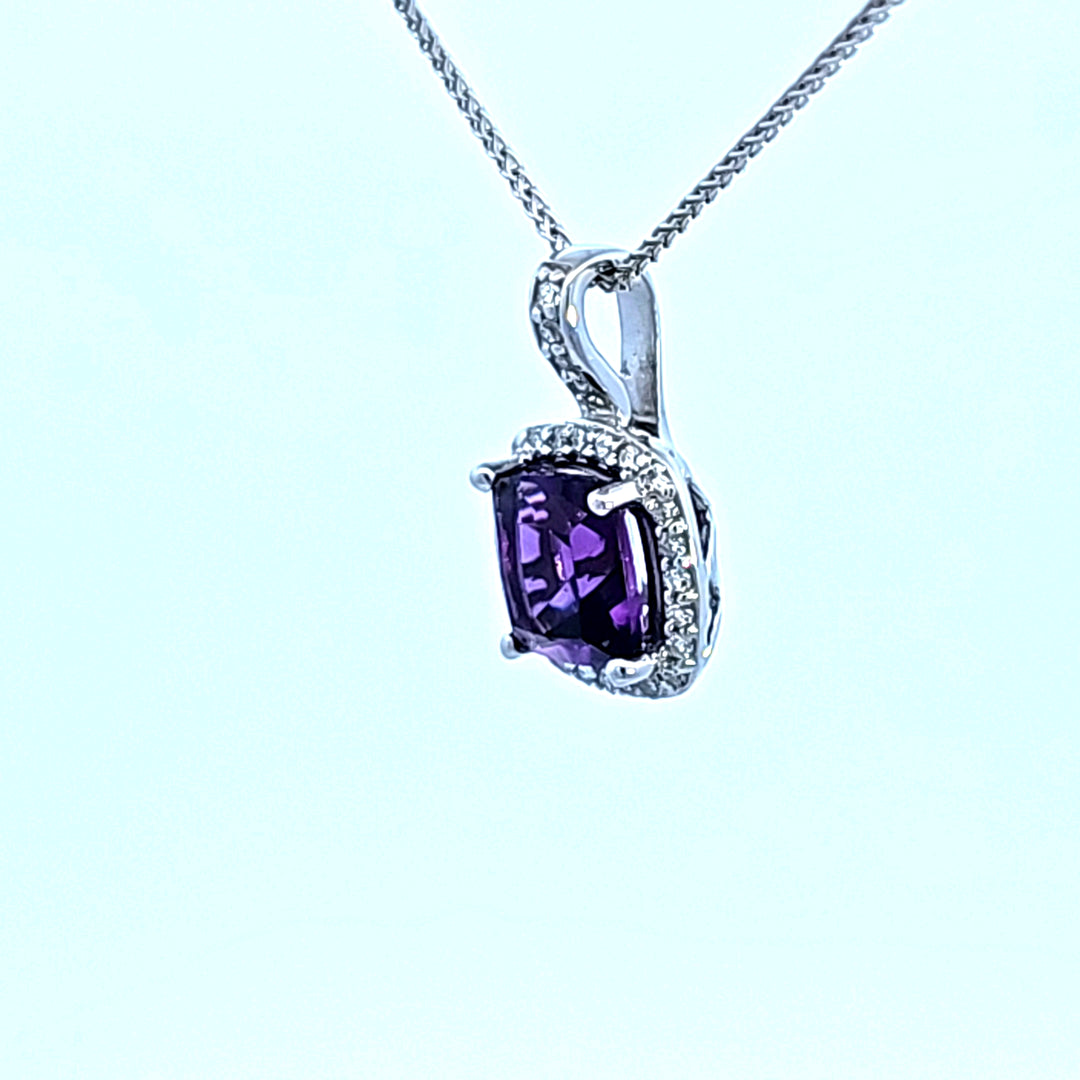 14KW Amethyst and Diamond Pendant