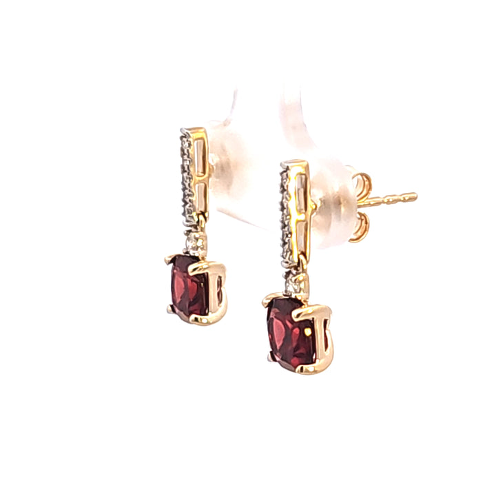 14KY Cushion Garnet and Diamond Drop Earrings