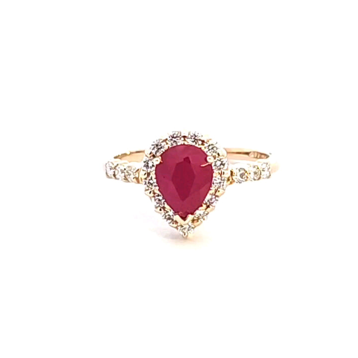 14KY Pear Ruby and Diamond Ring