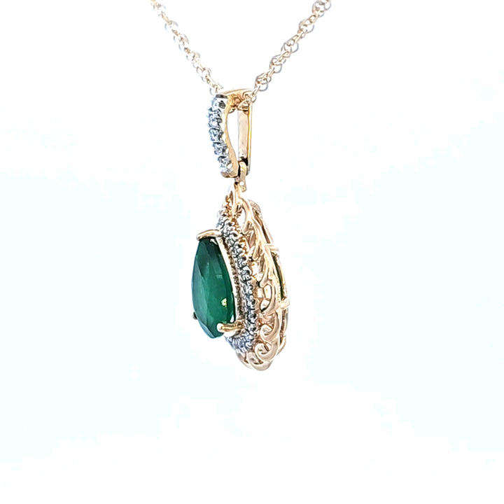 14KY Emerald and Diamond Pendant