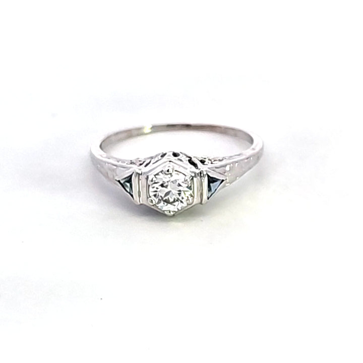 18KW Diamond and Sapphire Estate Ring