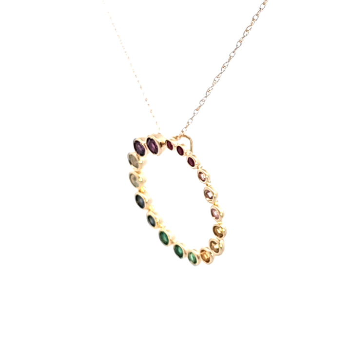 14KY Assorted Color Sapphire Circle Pendant