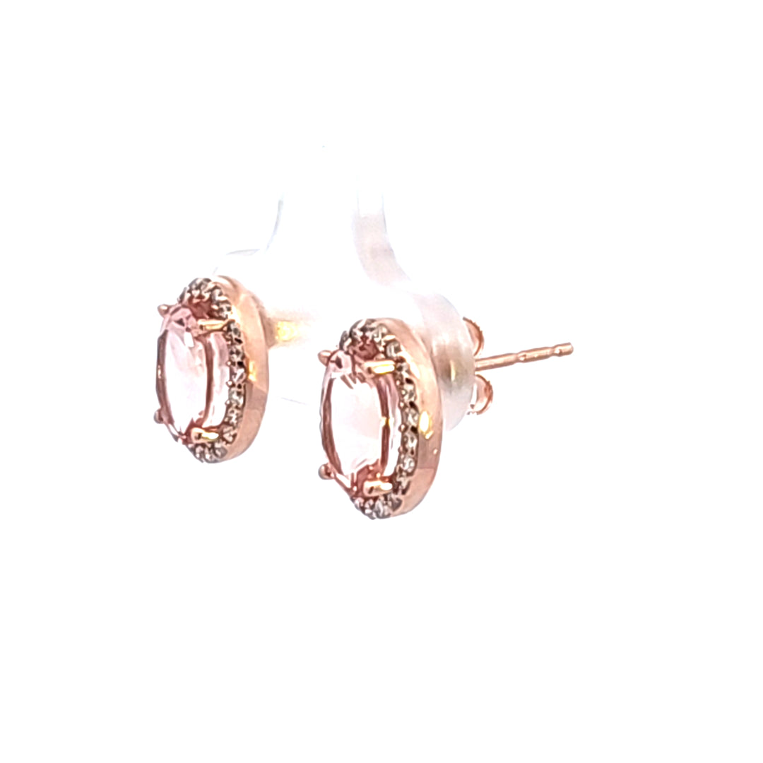 14KR Oval Morganite and Diamond Halo Earrings