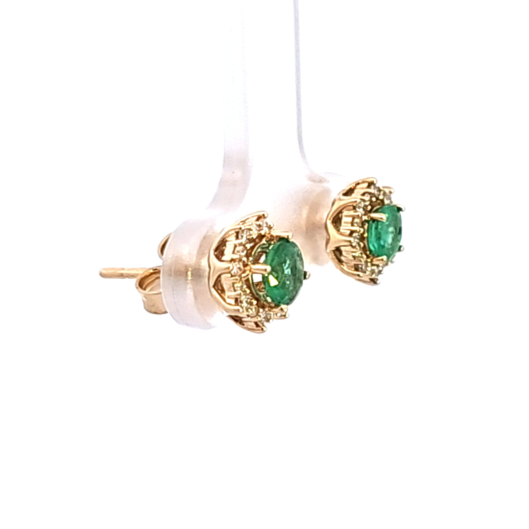 14KY Emerald and Diamond Halo Earrings