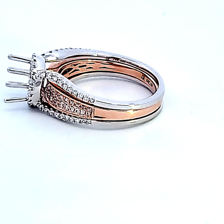 14KTT Round Diamond Semi-Mount Wedding Set