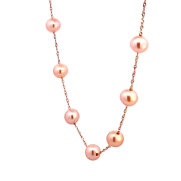 14KR Pink Freshwater Potato Pearls 18" Tin Cup Necklace