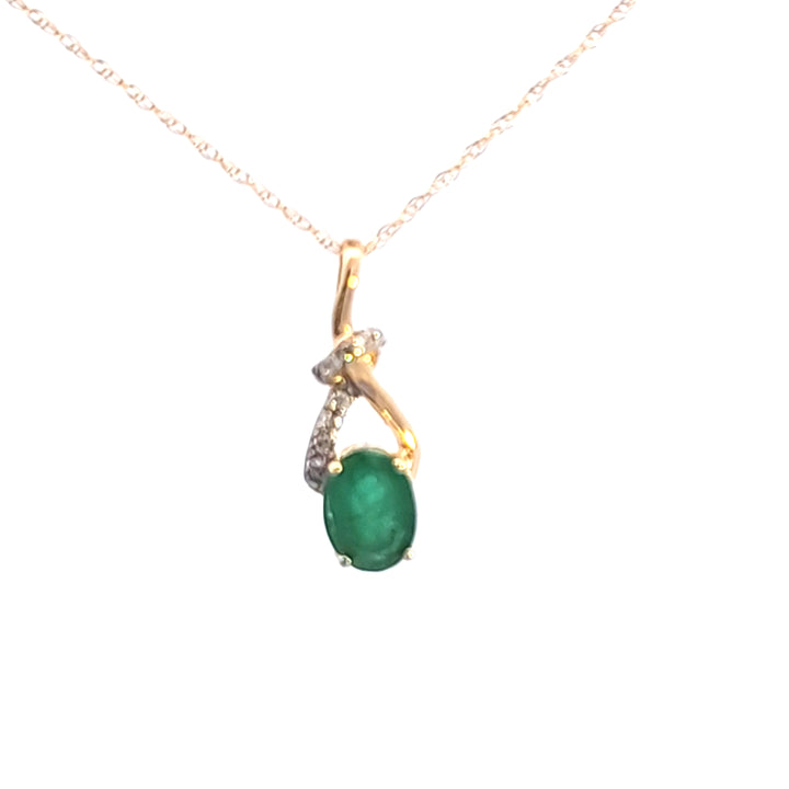 14KY Emerald and Diamond Pendant Necklace