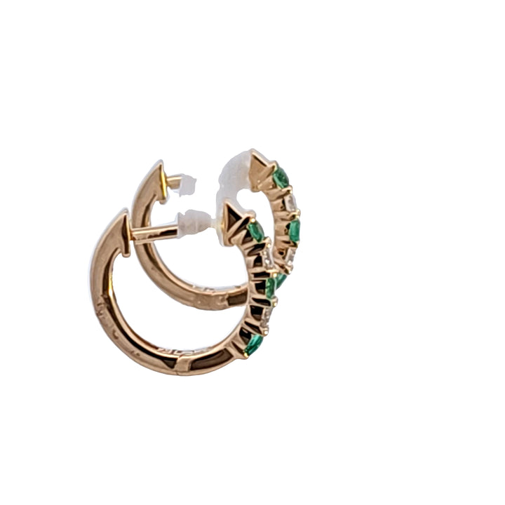 14KY Emerald and Diamond Hoop Earrings
