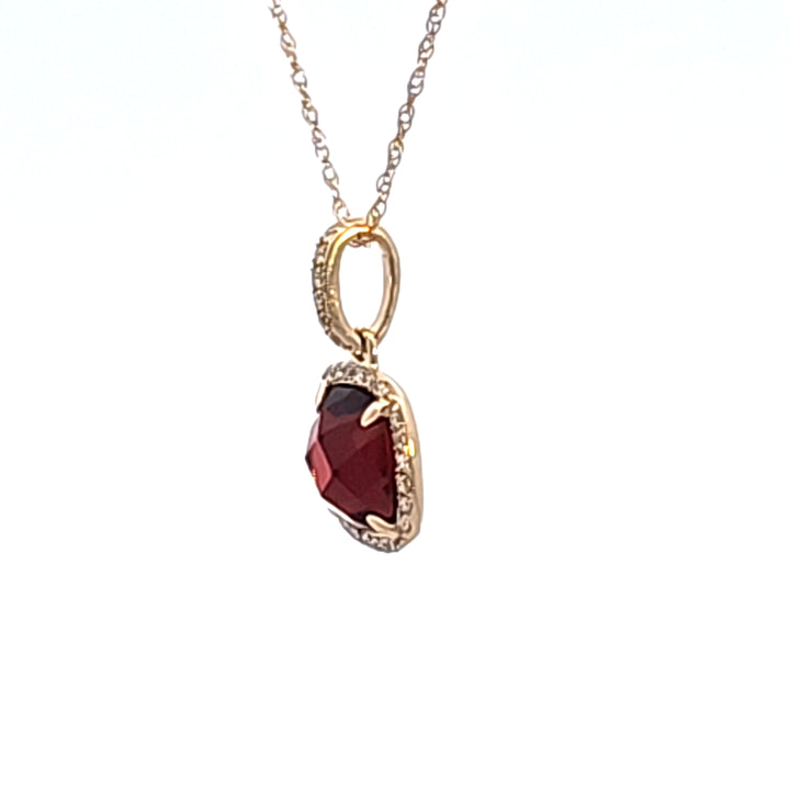 14KY Cushion Garnet and Diamond Pendant Necklace