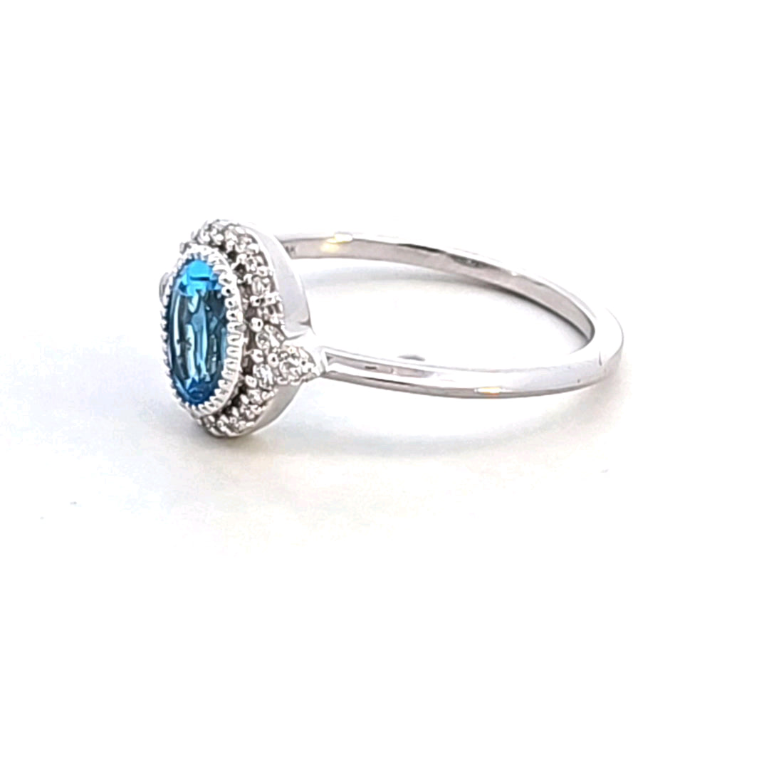 14KW Blue Topaz and Diamond Ring
