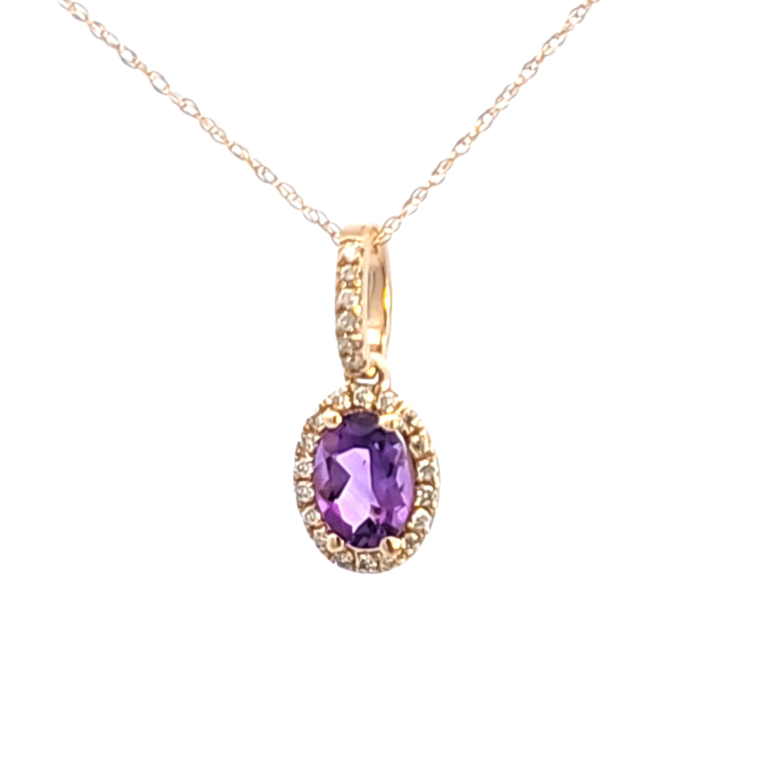 14KY Amethyst and Diamond Pendant Necklace