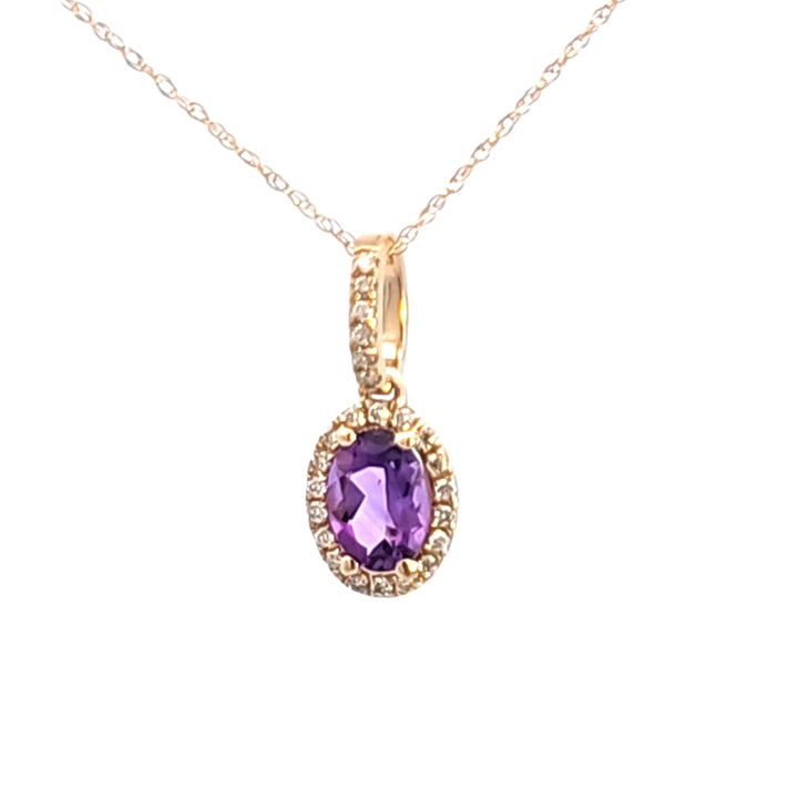 14KY Amethyst and Diamond Pendant Necklace