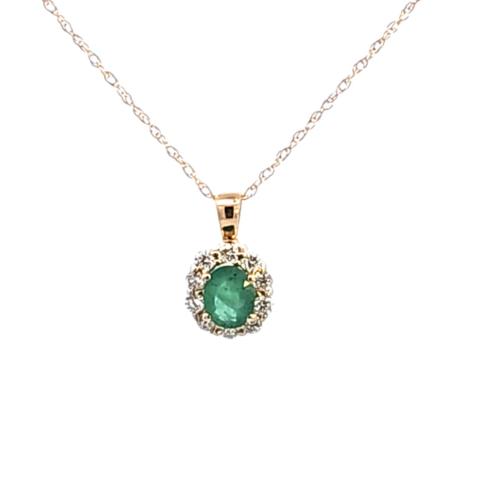 14KY Emerald and Diamond Pendant Necklace