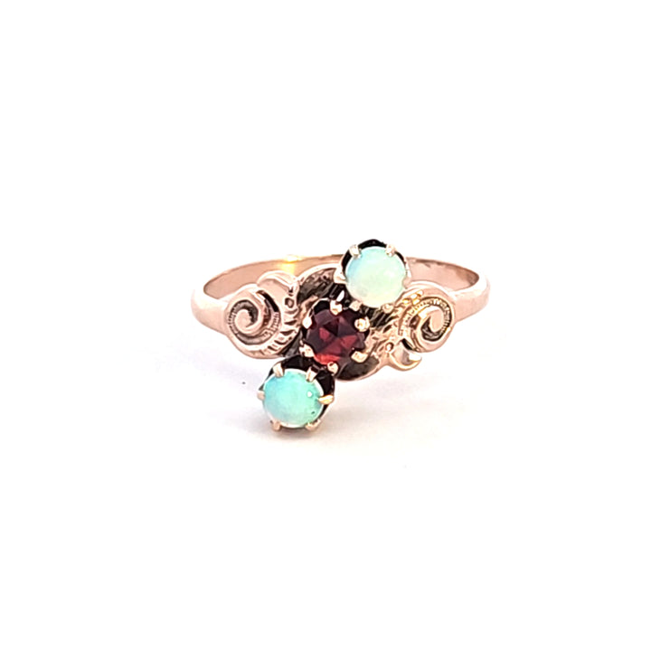 10KY Opal and Garnet Estate Ring