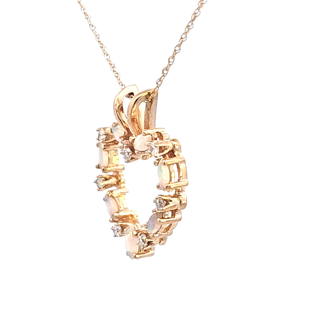 14KY Opal and Diamond Heart Pendant