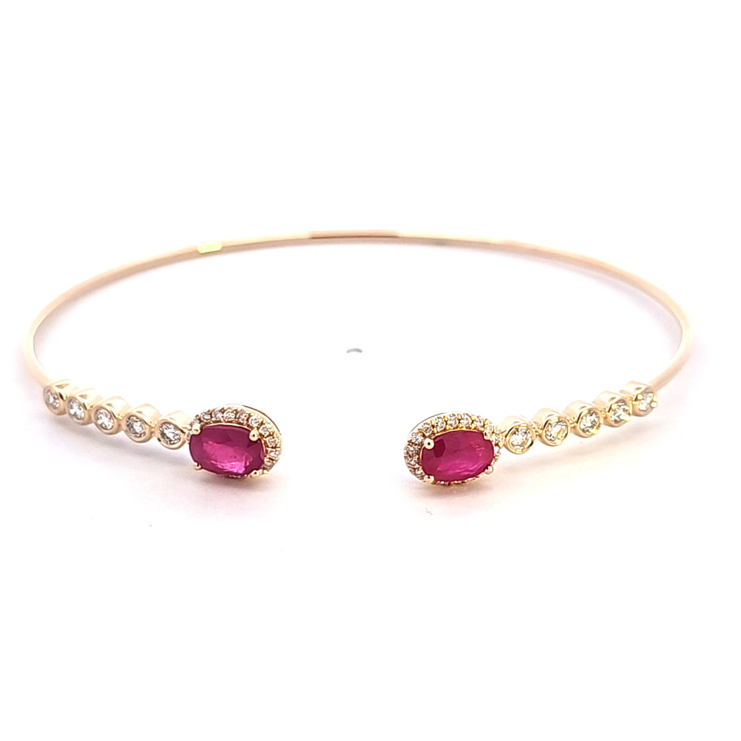 14KY Ruby and Diamond Open Bangle Bracelet