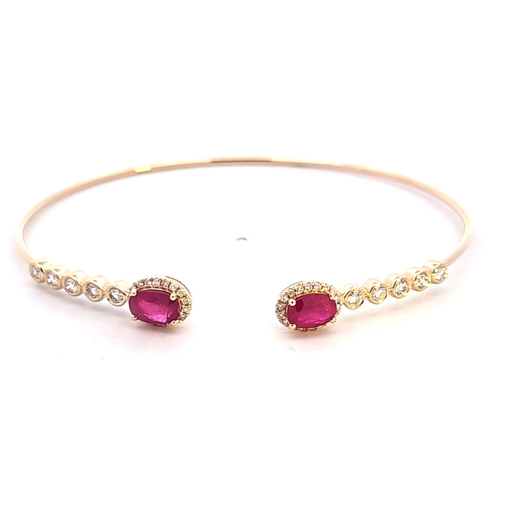 14KY Ruby and Diamond Open Bangle Bracelet