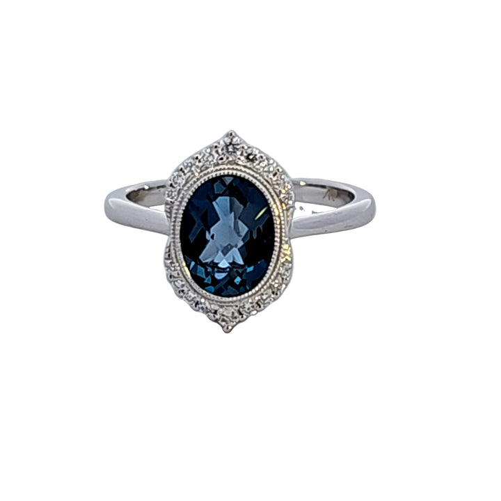 14KW Oval London Blue Topaz and Diamond Fashion Ring