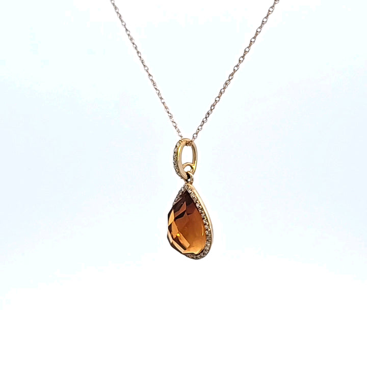 14KY Citrine and Diamond Pendant