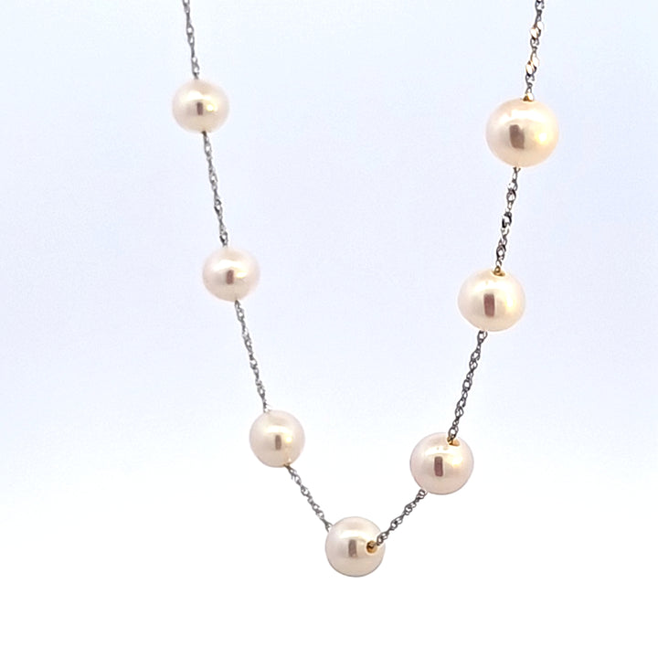 14KW White Freshwater Potato Pearls 18" Tin Cup Necklace
