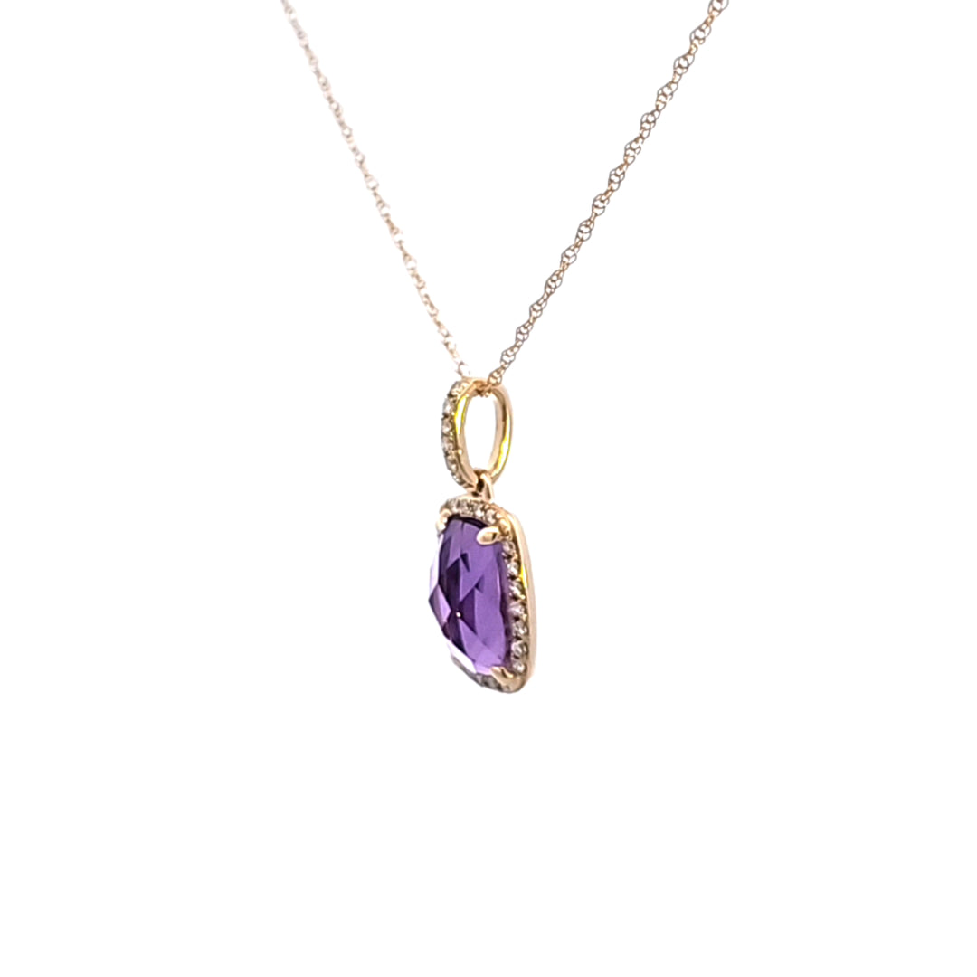 14KY Amethyst and Diamond Pendant