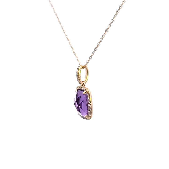 14KY Amethyst and Diamond Pendant
