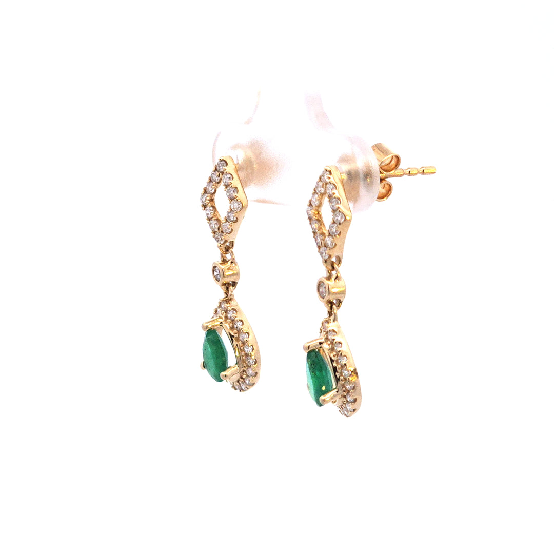 14KY Pear Emerald and Diamond Drop Earrings