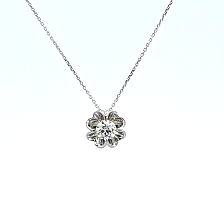 18KW Hearts On Fire Whimsical Clover Single Diamond Necklace