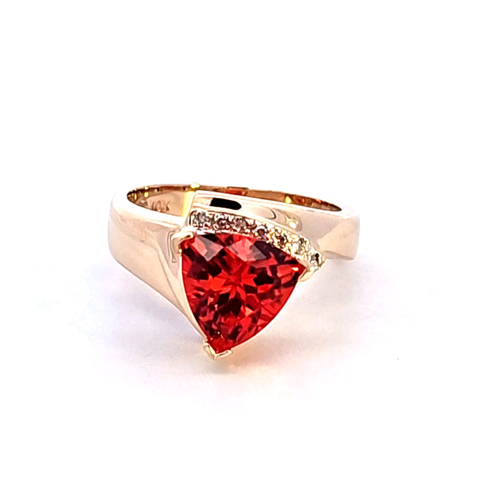 10KY Trilliant Orange Synthetic Sapphire and Diamond Estate Ring