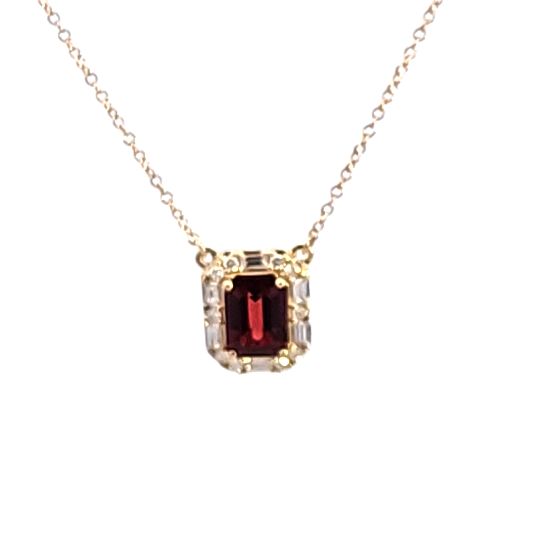 14KY Garnet and Diamond Pendant Necklace